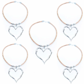 Natural cork cord and hollow heart pendant handmade women's fashion necklace NE-1073-5