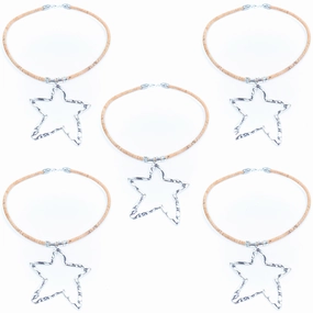 Natural cork cord and hollow star pendant handmade women's fashion necklace NE-1071-5