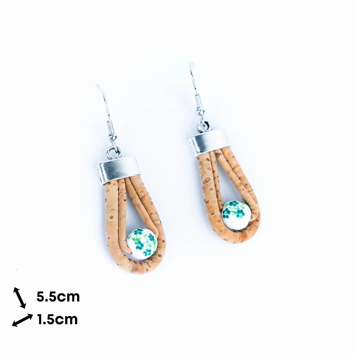 natural cork cord and plastic pearls handmade earrings-ER-184-MIX-5