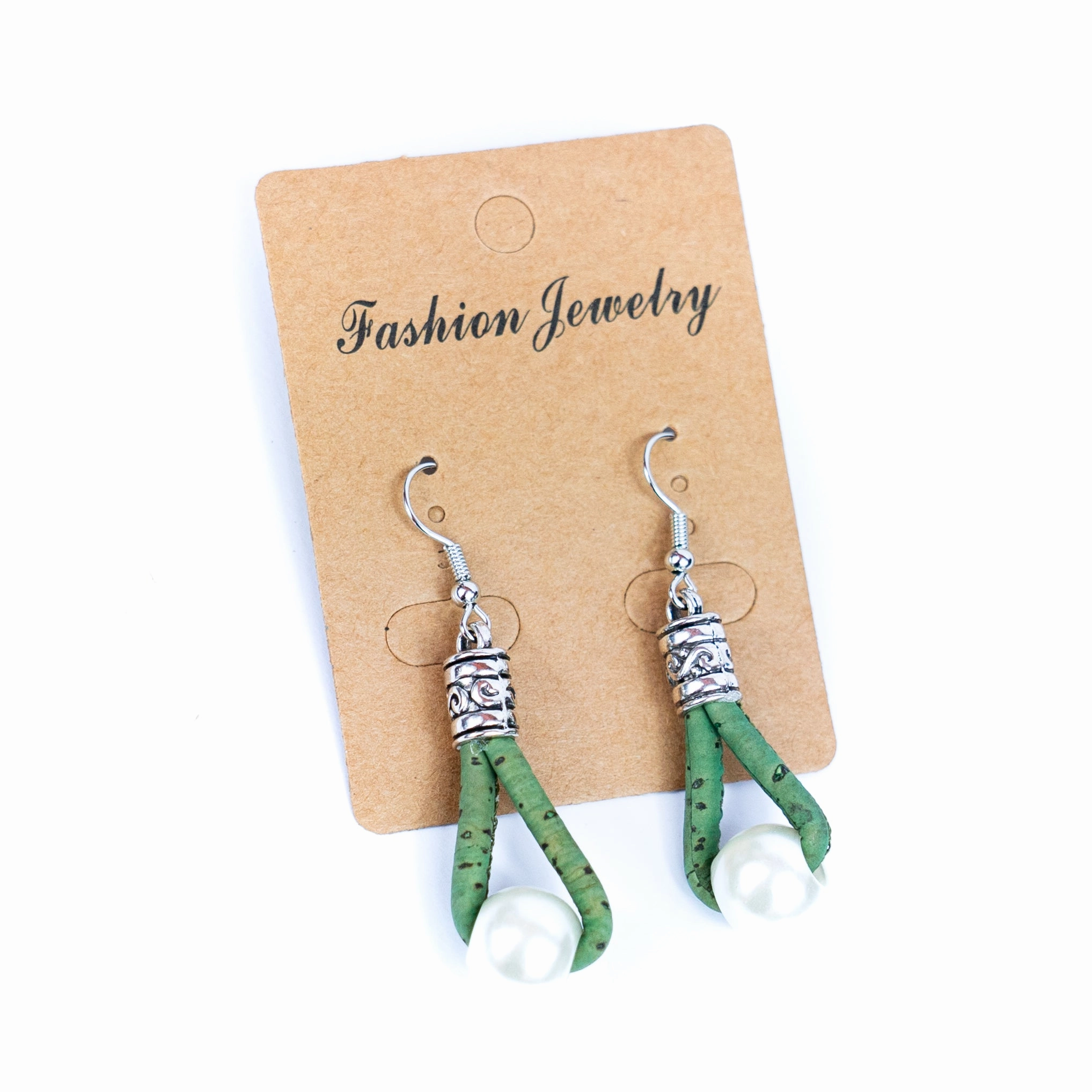 natural cork cord and plastic pearls handmade earrings-ER-185-MIX-5