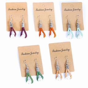 natural cork cord and plastic pearls handmade earrings-ER-185-MIX-5
