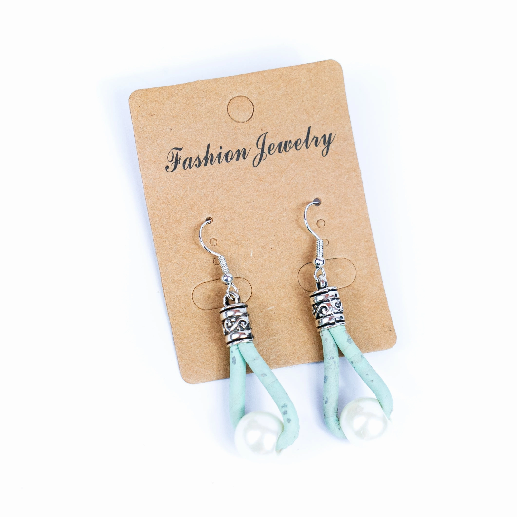 natural cork cord and plastic pearls handmade earrings-ER-185-MIX-5