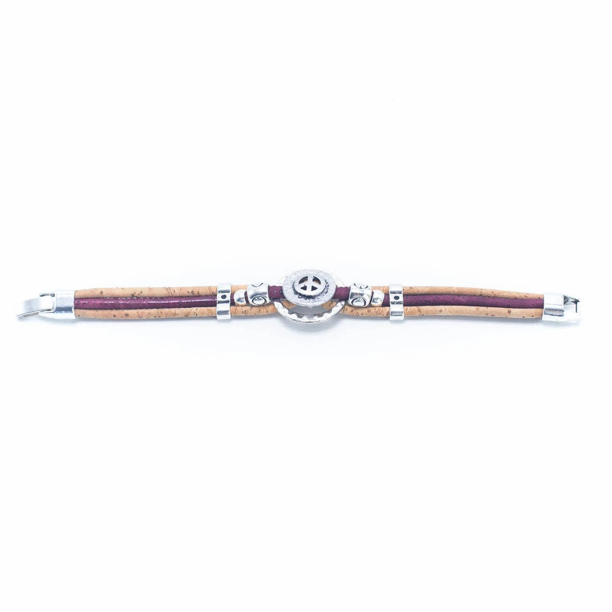 Natural Cork Cord And Round Peace Symbol Handcrafted Bracelet BR-508-MIX-5