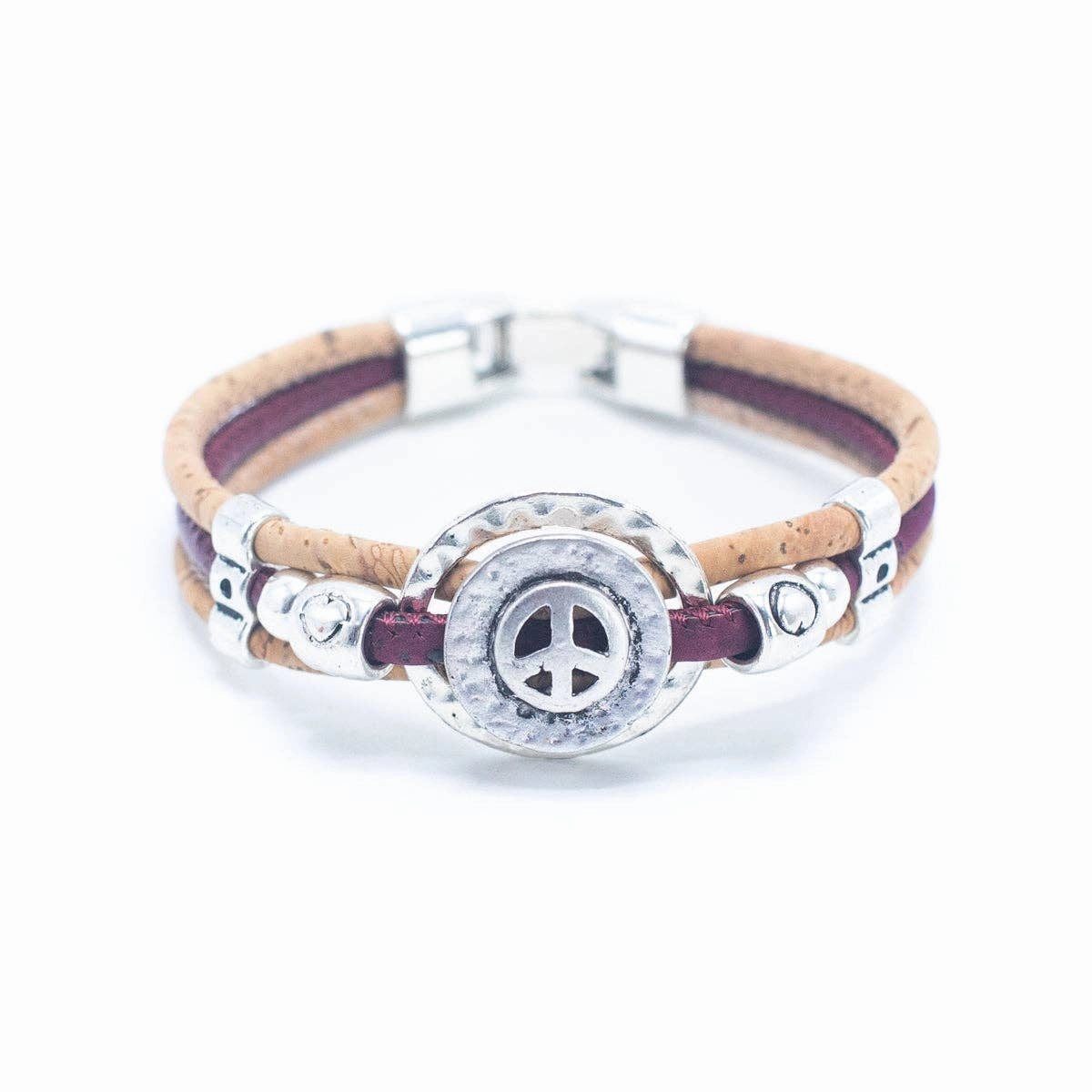 Natural Cork Cord And Round Peace Symbol Handcrafted Bracelet BR-508-MIX-5