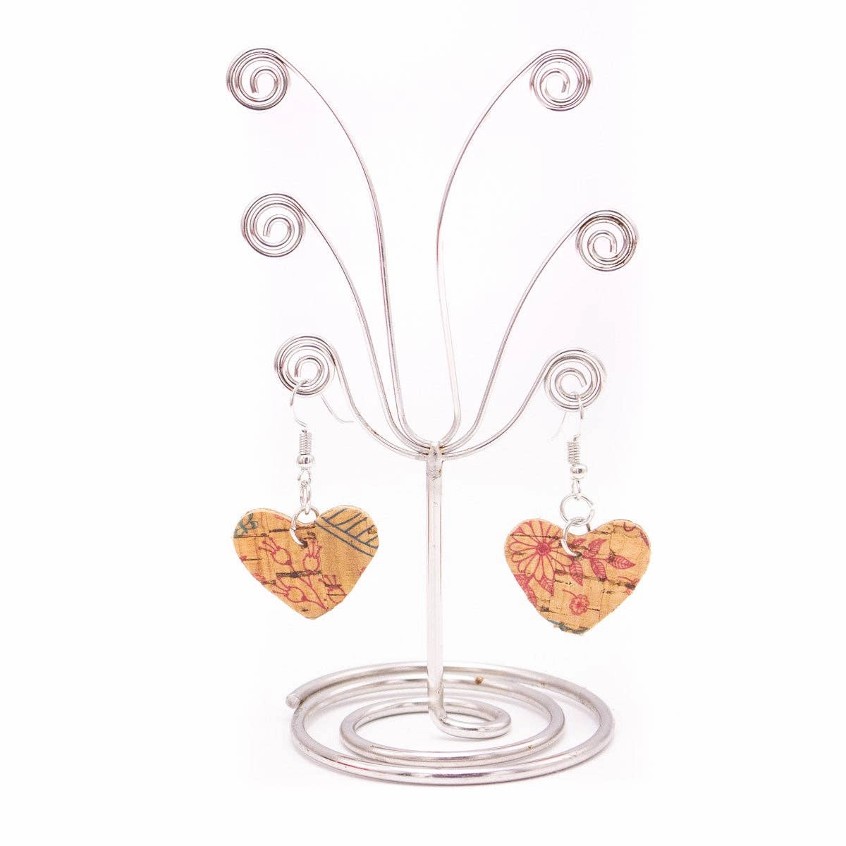 Natural cork fabric heart  Shapes for Earrings, Original handmade ladies earrings-ER-072-G