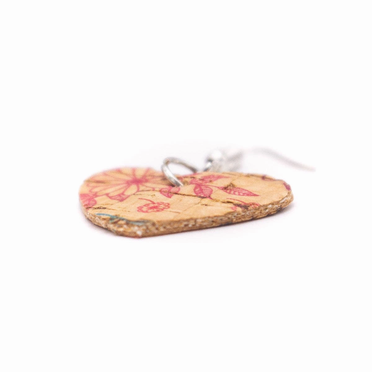 Natural cork fabric heart  Shapes for Earrings, Original handmade ladies earrings-ER-072-G