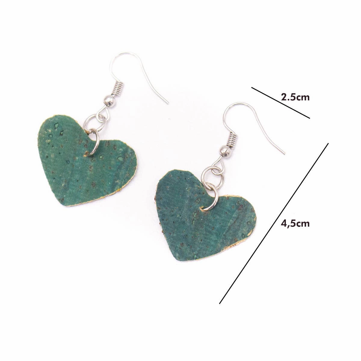 Natural cork fabric heart  Shapes for Earrings, Original handmade ladies earrings-ER-072-M
