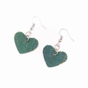 Natural cork fabric heart  Shapes for Earrings, Original handmade ladies earrings-ER-072-M