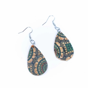 Natural cork fabric printed pendant handmade earrings-ER-189-5