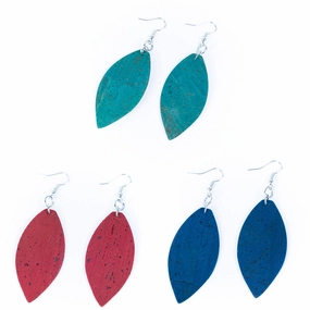 Natural cork fabric three colors handmade women's earrings -ER-194-MIX-3big
