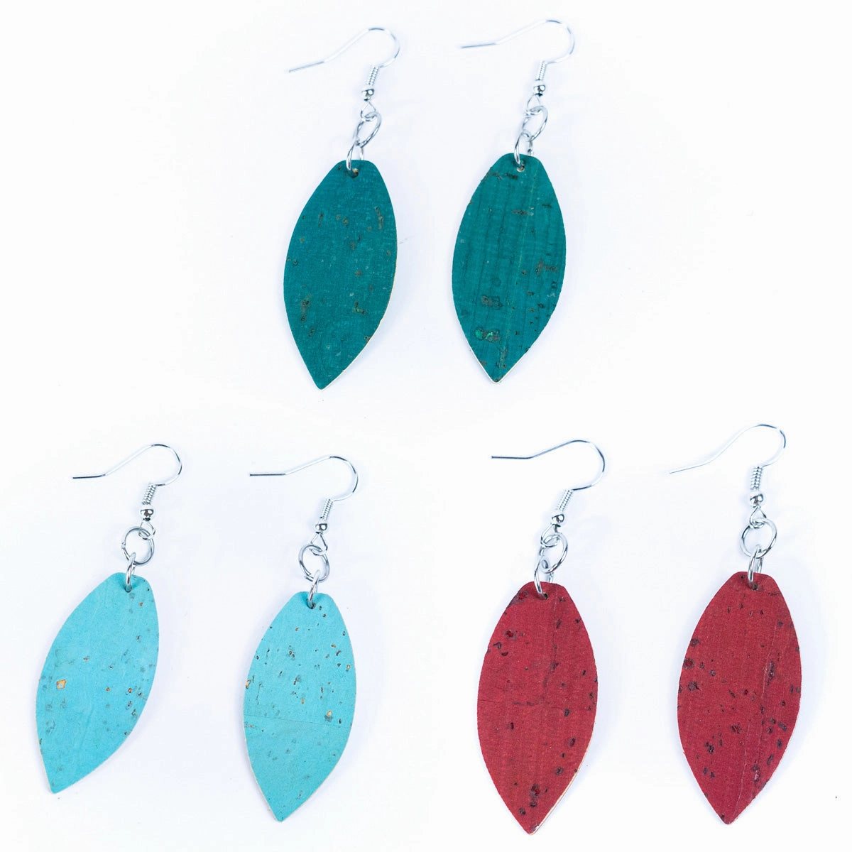 Natural cork fabric three colors handmade women's earrings -ER-195-MIX-3small