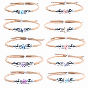Natural cork thread and colorful ceramic beads handmade women's bracelet BR-502-MIX-10