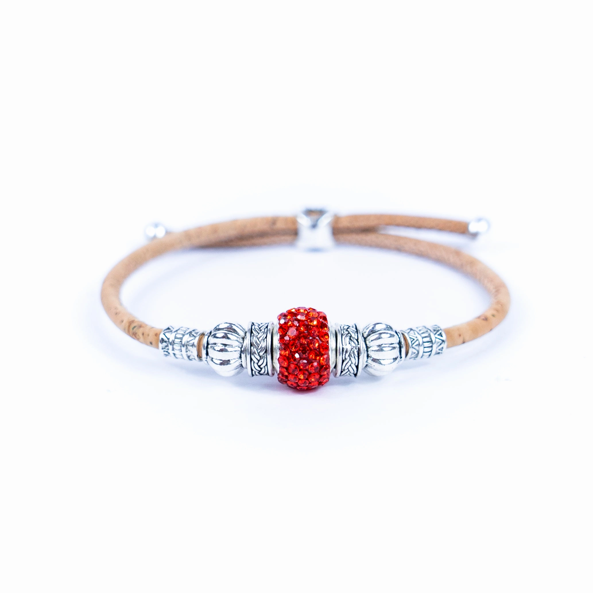 Natural cork thread and colorful shiny beads handmade women's bracelet BR-003-MIX-10