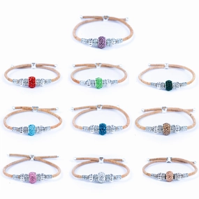 Natural cork thread and colorful shiny beads handmade women's bracelet BR-003-MIX-10