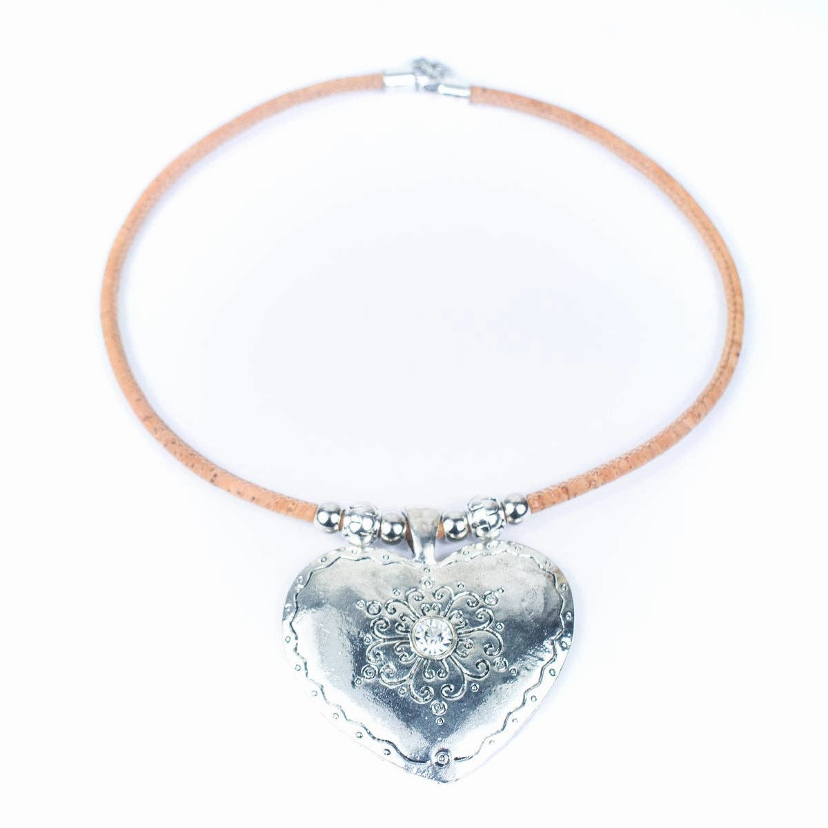 natural cork with heart handmade  cork necklace N-137-A-5