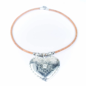 natural cork with heart handmade  cork necklace N-137-A-5