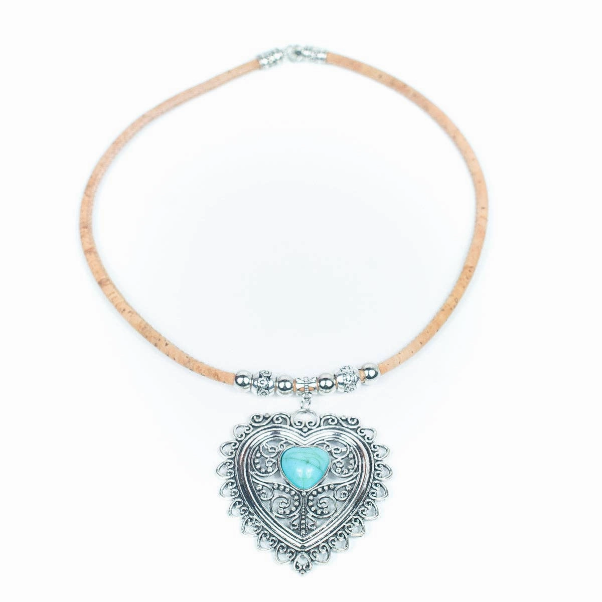 natural cork with heart handmade cork necklace N-316-5