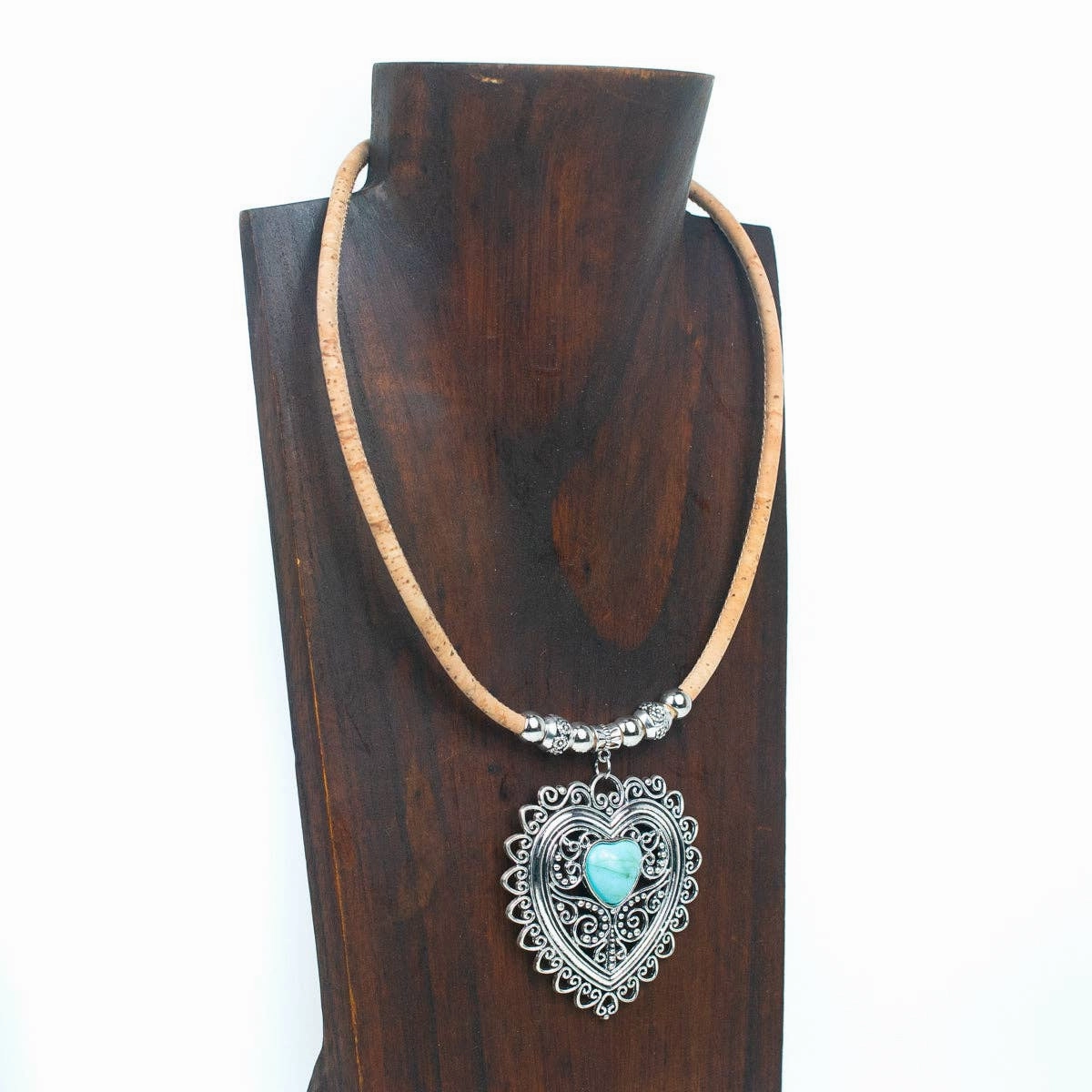 natural cork with heart handmade cork necklace N-316-5