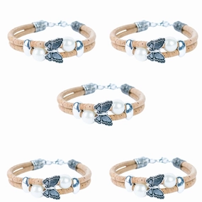 Natural cork with round beads handmade bracelet (adjustable jewelry) BR-484-5NEW)