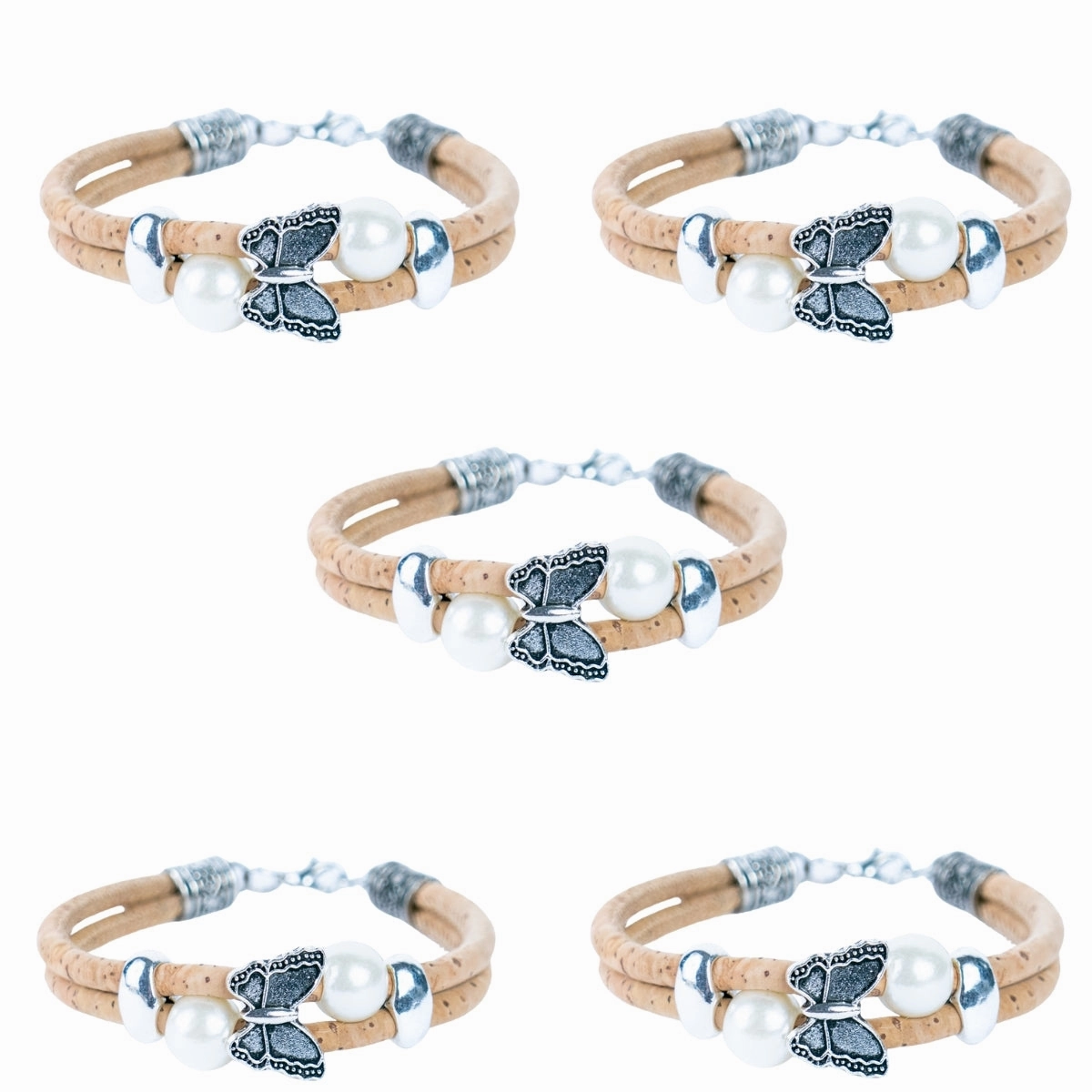 Natural cork with round beads handmade bracelet (adjustable jewelry) BR-484-5NEW)