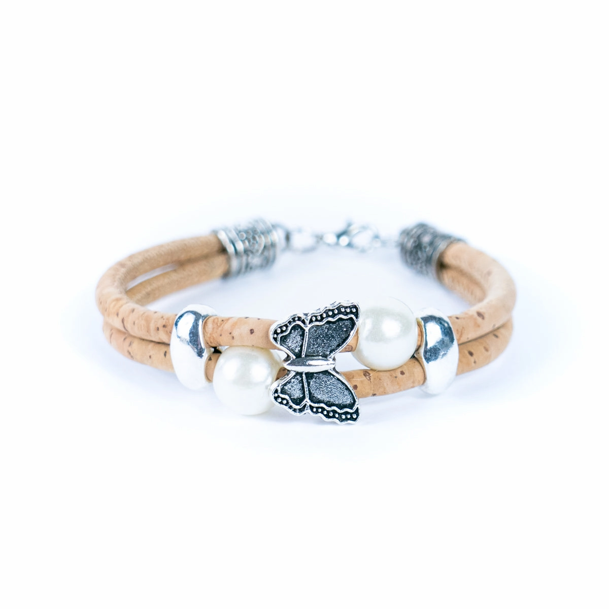Natural cork with round beads handmade bracelet (adjustable jewelry) BR-484-5NEW)