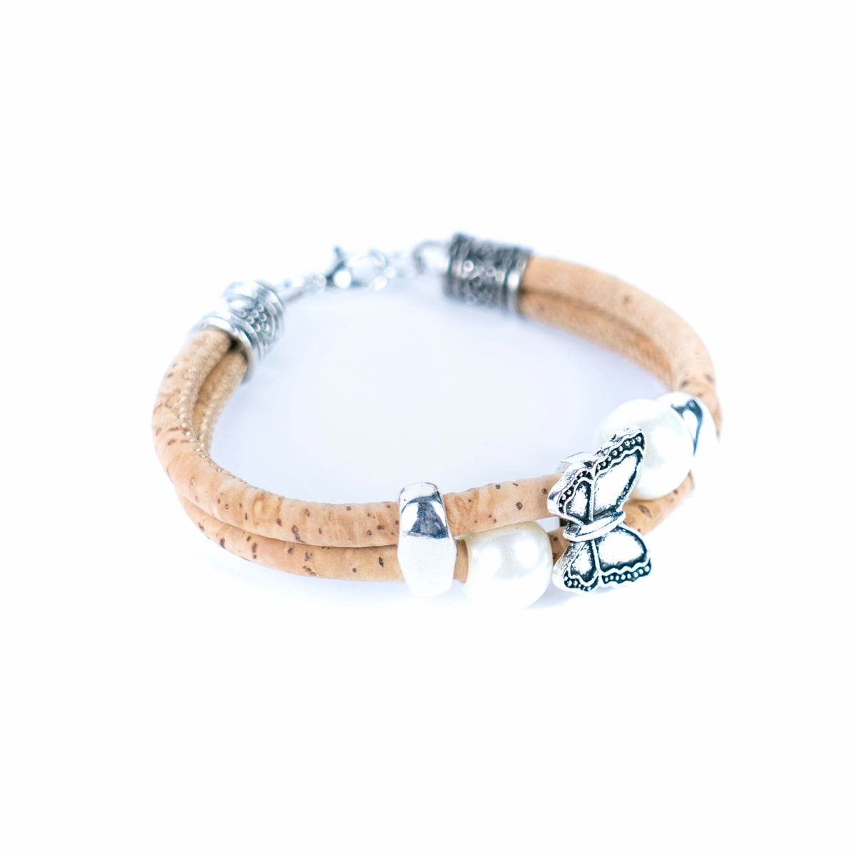 Natural cork with round beads handmade bracelet (adjustable jewelry) BR-484-5NEW)