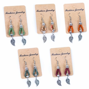 Natural Handmade Cork small leaves Earrings for Women-ER-159-MIX-5