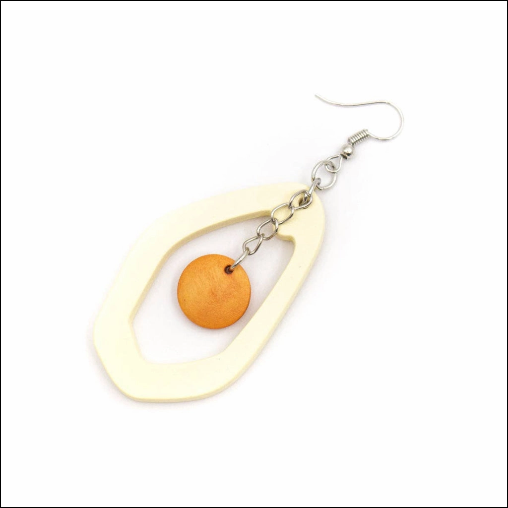 Natural wood, Polygonal Drop Earrings Original handmade ladies earrings-ER-087