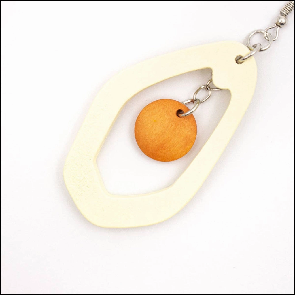 Natural wood, Polygonal Drop Earrings Original handmade ladies earrings-ER-087