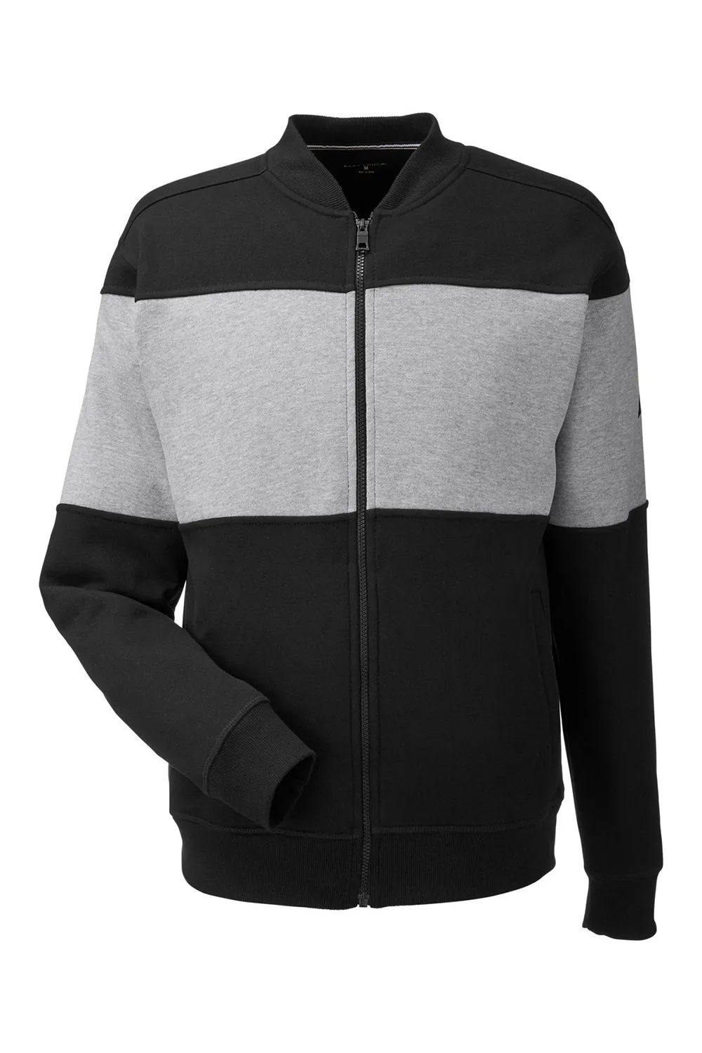 Nautica Mens Anchor Bomber Full Zip Fleece Jacket - Black/Heather Oxford Grey  BEST on sale Clothing Nautica