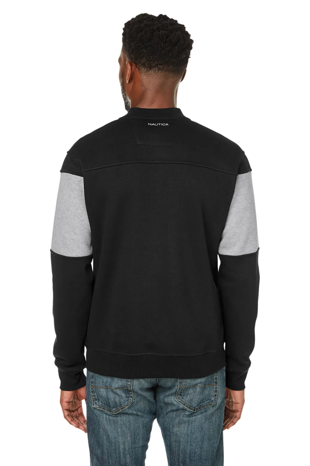 Nautica Mens Anchor Bomber Full Zip Fleece Jacket - Black/Heather Oxford Grey  BEST on sale Clothing Nautica