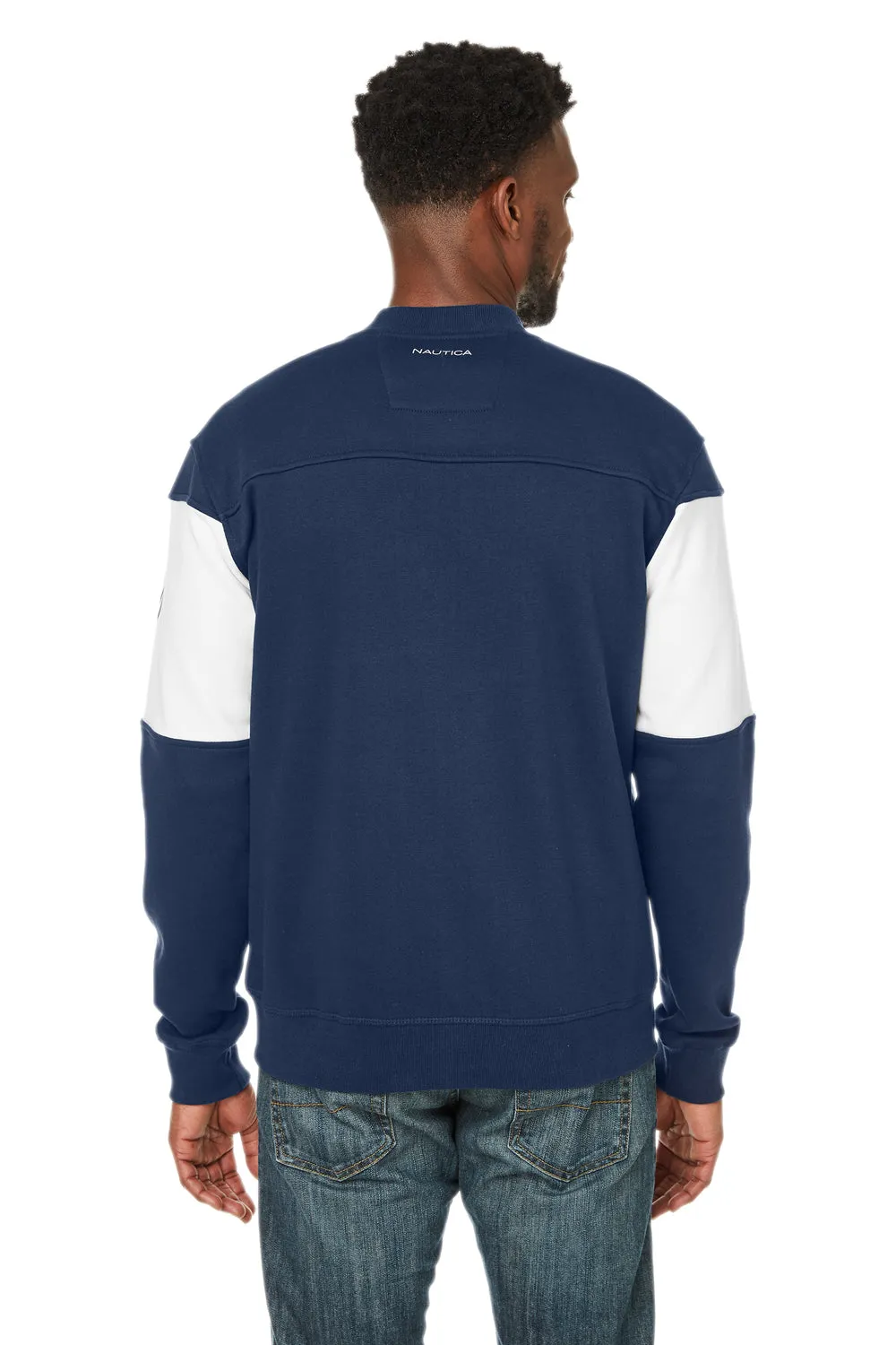 Nautica Mens Anchor Bomber Full Zip Fleece Jacket - Navy Blue/White  BEST on sale Clothing Nautica