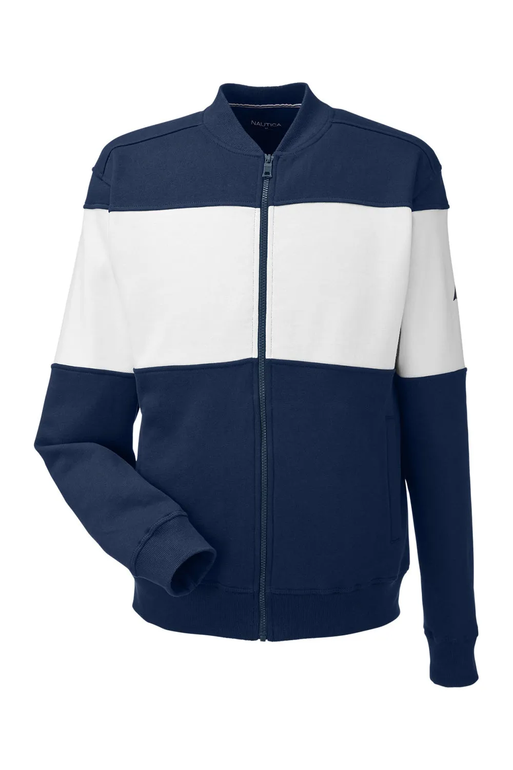 Nautica Mens Anchor Bomber Full Zip Fleece Jacket - Navy Blue/White  BEST on sale Clothing Nautica