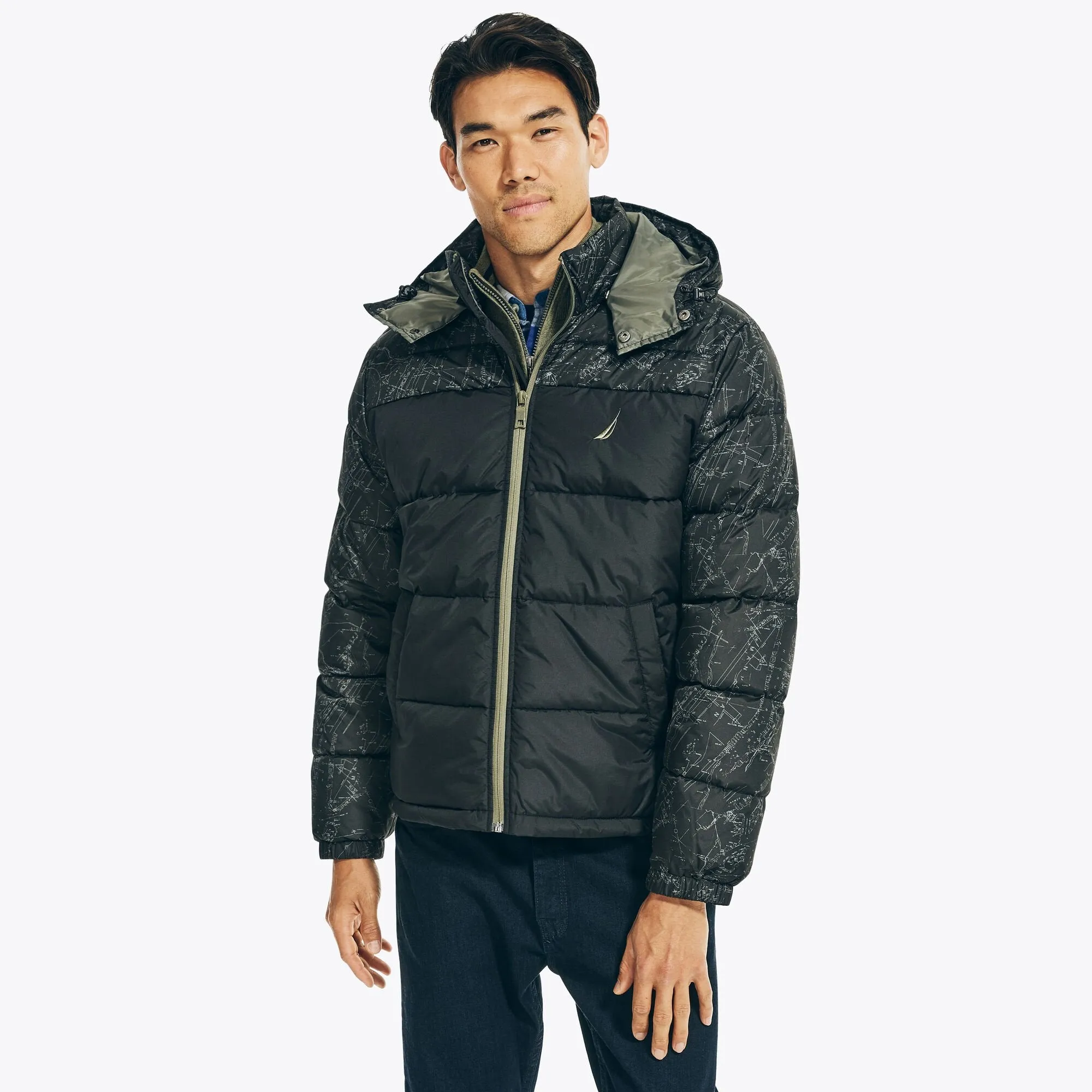 Nautica Men's Colorblock Tempasphere Puffer True Black Nautica