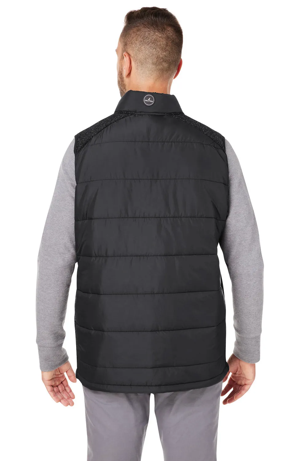 Nautica Mens Harbor Water Resistant Full Zip Puffer Vest - Black/Heather Black  BEST on sale Clothing Nautica