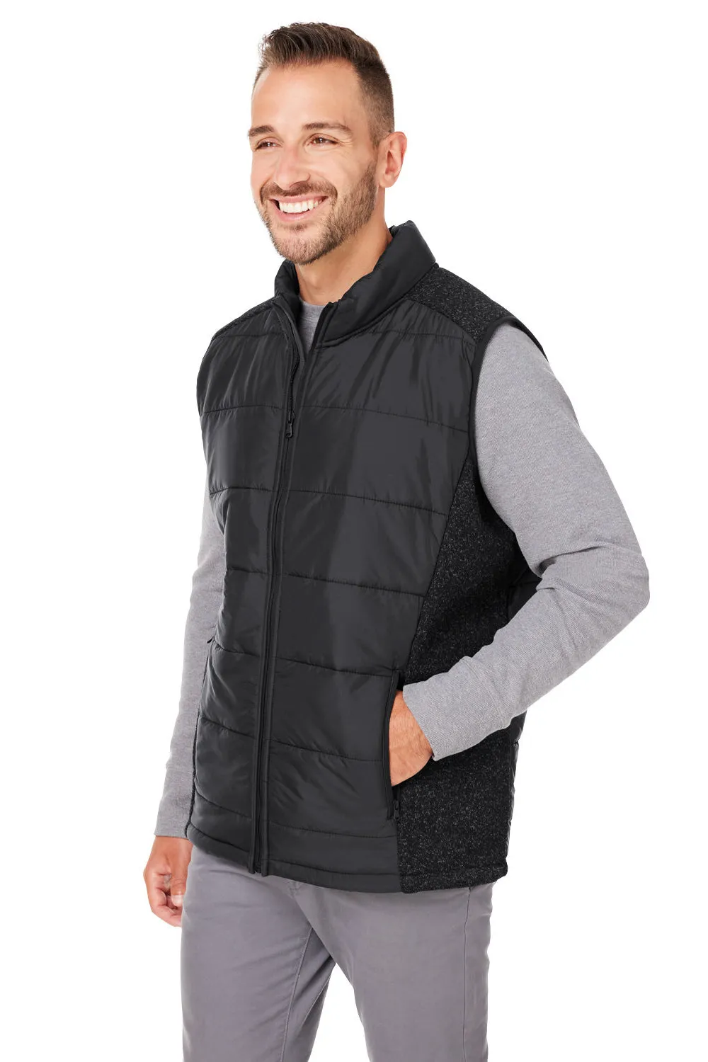 Nautica Mens Harbor Water Resistant Full Zip Puffer Vest - Black/Heather Black  BEST on sale Clothing Nautica