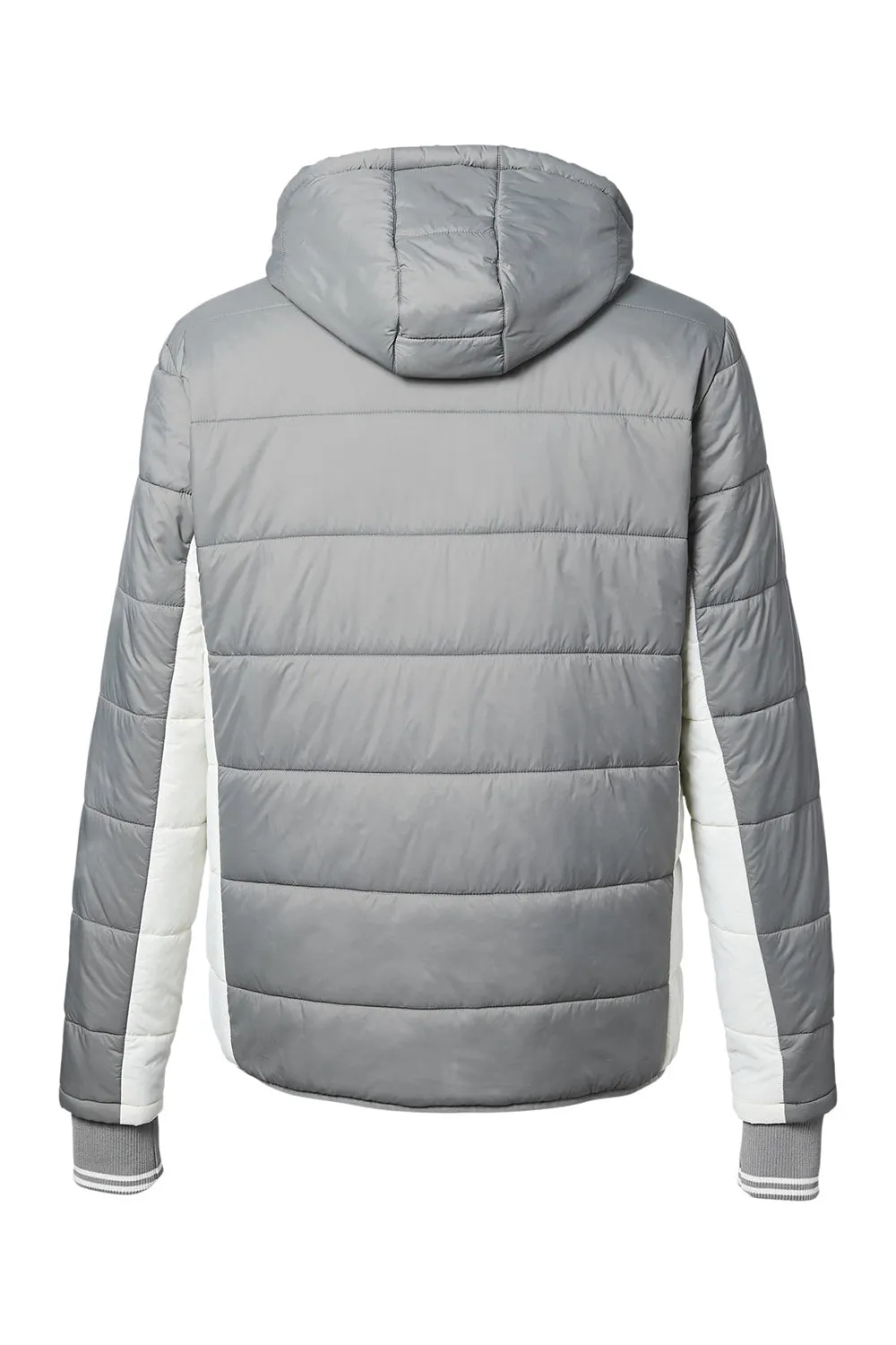 Nautica Mens Nautical Mile Wind Resistant Packable Full Zip Hooded Puffer Jacket - Graphite Grey/Antique White  BEST on sale Clothing Nautica
