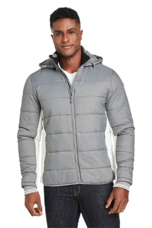 Nautica Mens Nautical Mile Wind Resistant Packable Full Zip Hooded Puffer Jacket - Graphite Grey/Antique White  BEST on sale Clothing Nautica