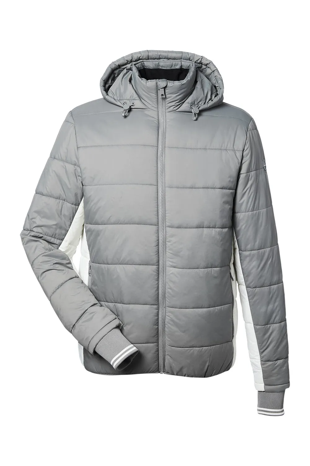 Nautica Mens Nautical Mile Wind Resistant Packable Full Zip Hooded Puffer Jacket - Graphite Grey/Antique White  BEST on sale Clothing Nautica