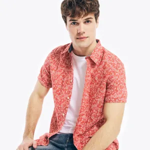 Nautica Men's Paisley Print Linen Short-Sleeve Shirt Mineral Red Nautica