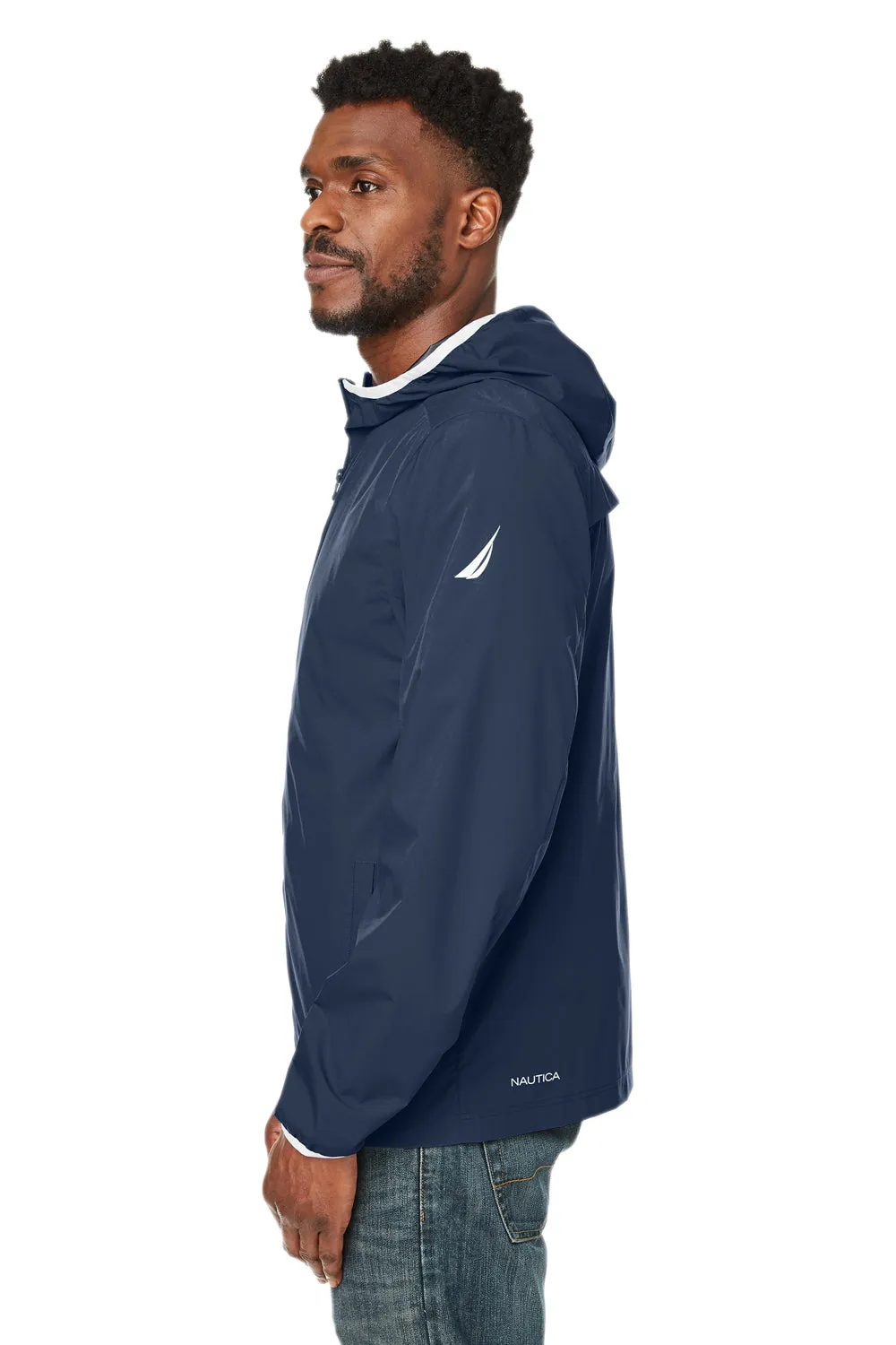 Nautica Mens Stillwater Water Resistant Full Zip Hooded Windbreaker Jacket - Navy Blue  BEST on sale Clothing Nautica