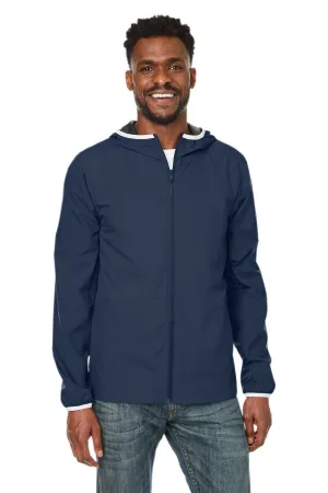 Nautica Mens Stillwater Water Resistant Full Zip Hooded Windbreaker Jacket - Navy Blue  BEST on sale Clothing Nautica