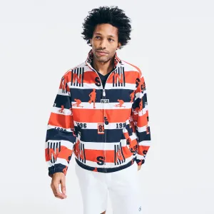 Nautica Men's Striped Logo Print Jacket Royal Burgundy Nautica