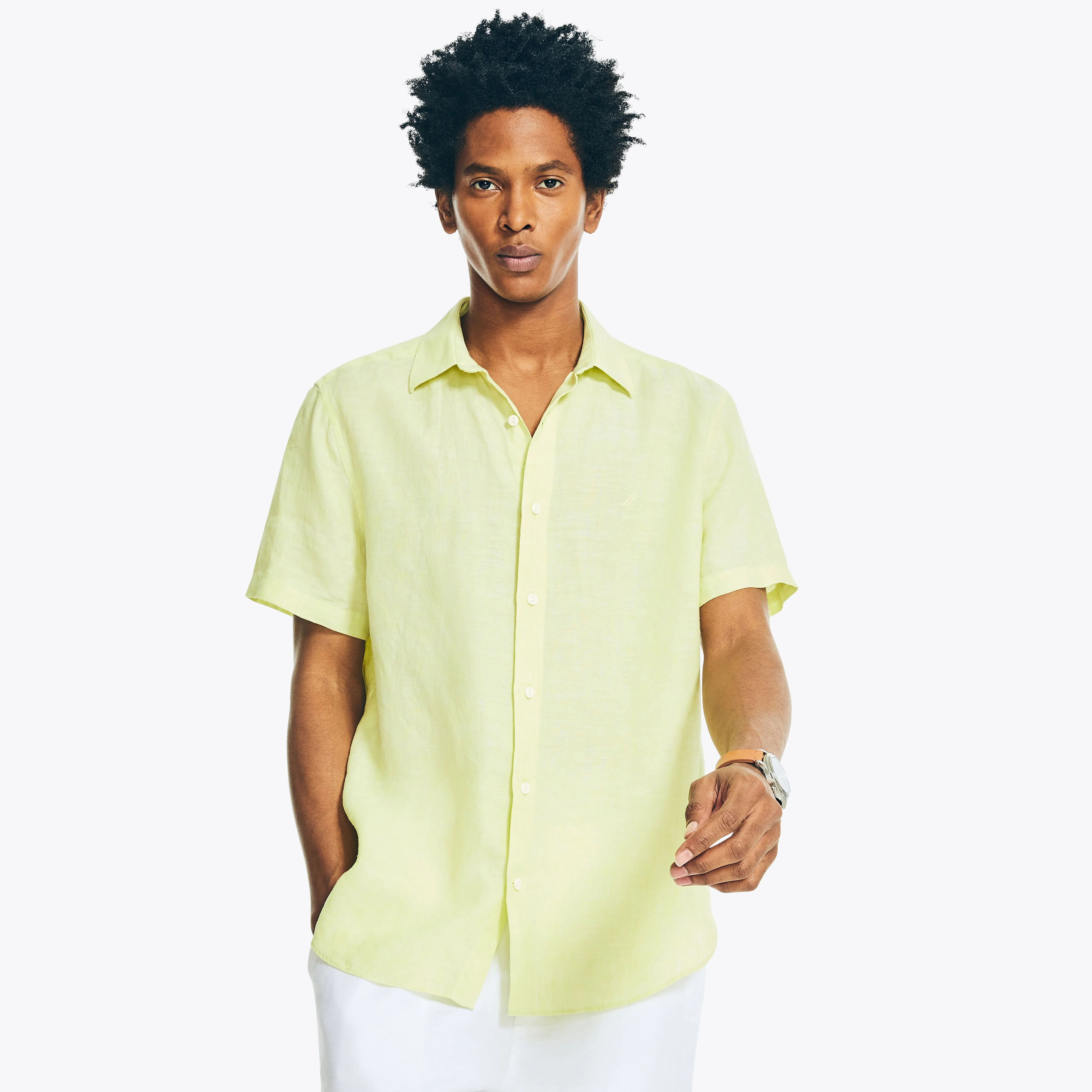 Nautica Mens Sustainably Crafted Linen Short-Sleeve Shirt Nautica Clothing