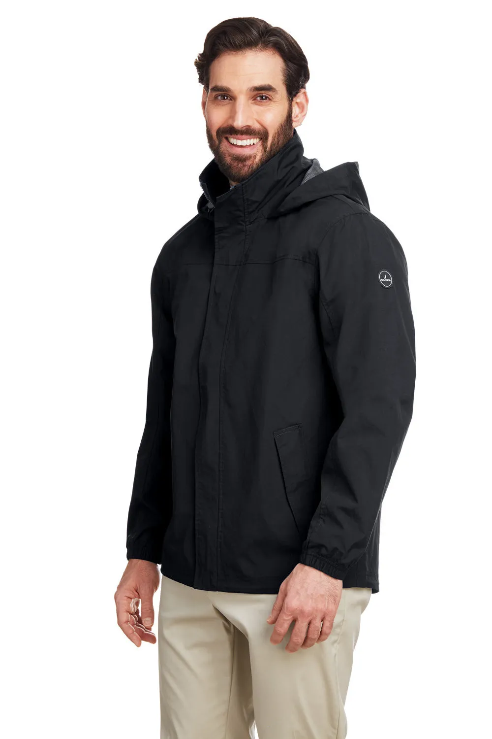 Nautica Mens Voyage Water Resistant Full Zip Hooded Jacket - Black