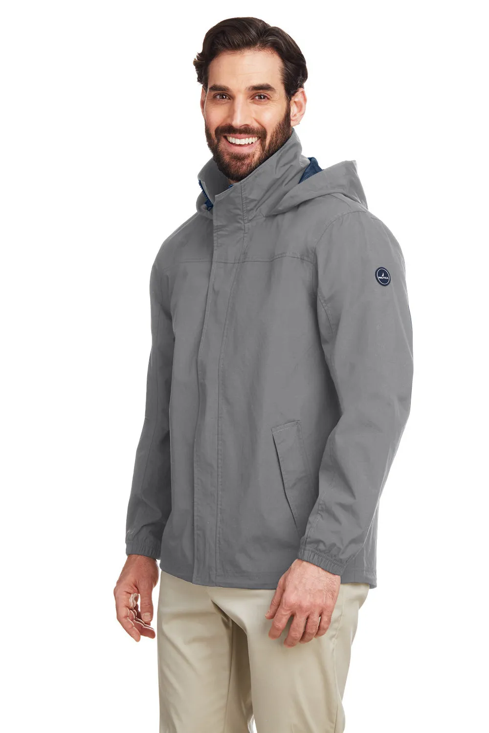 Nautica Mens Voyage Water Resistant Full Zip Hooded Jacket - Graphite Grey