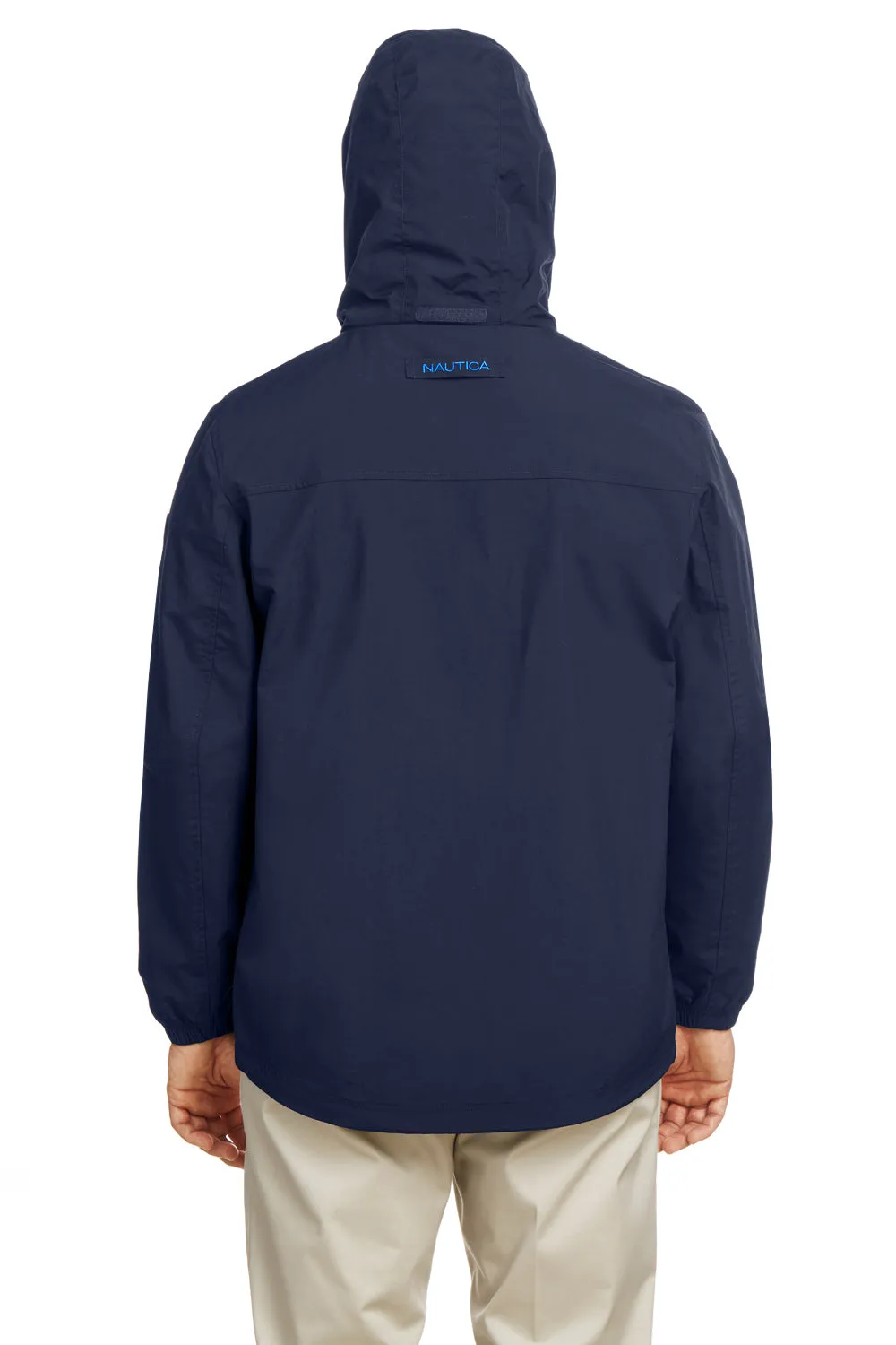Nautica Mens Voyage Water Resistant Full Zip Hooded Jacket - Navy Blue