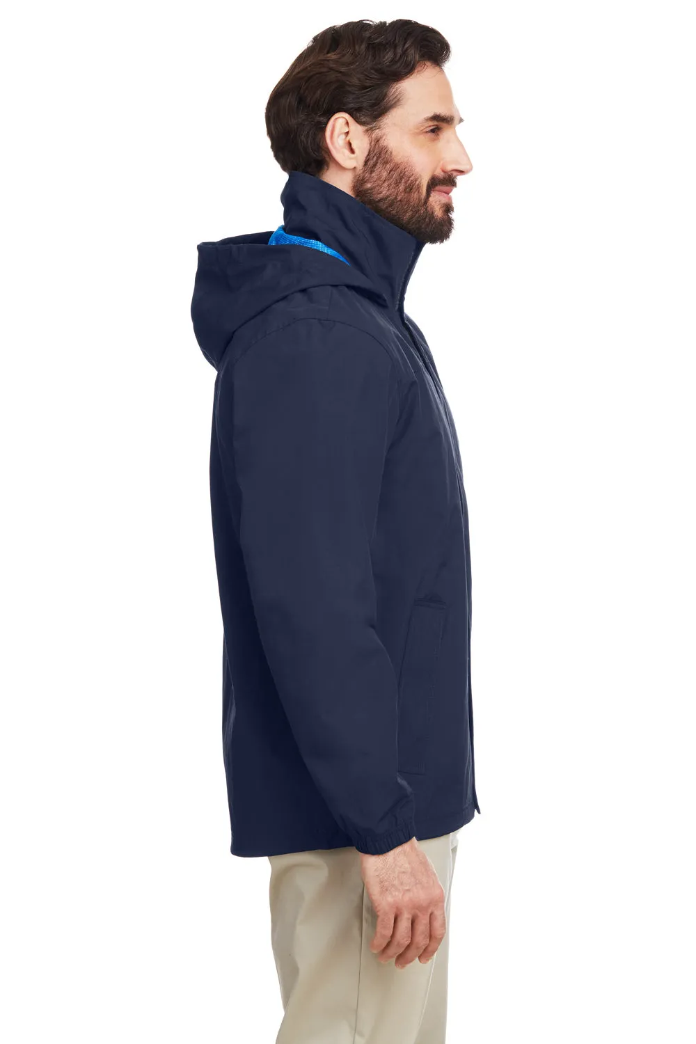Nautica Mens Voyage Water Resistant Full Zip Hooded Jacket - Navy Blue