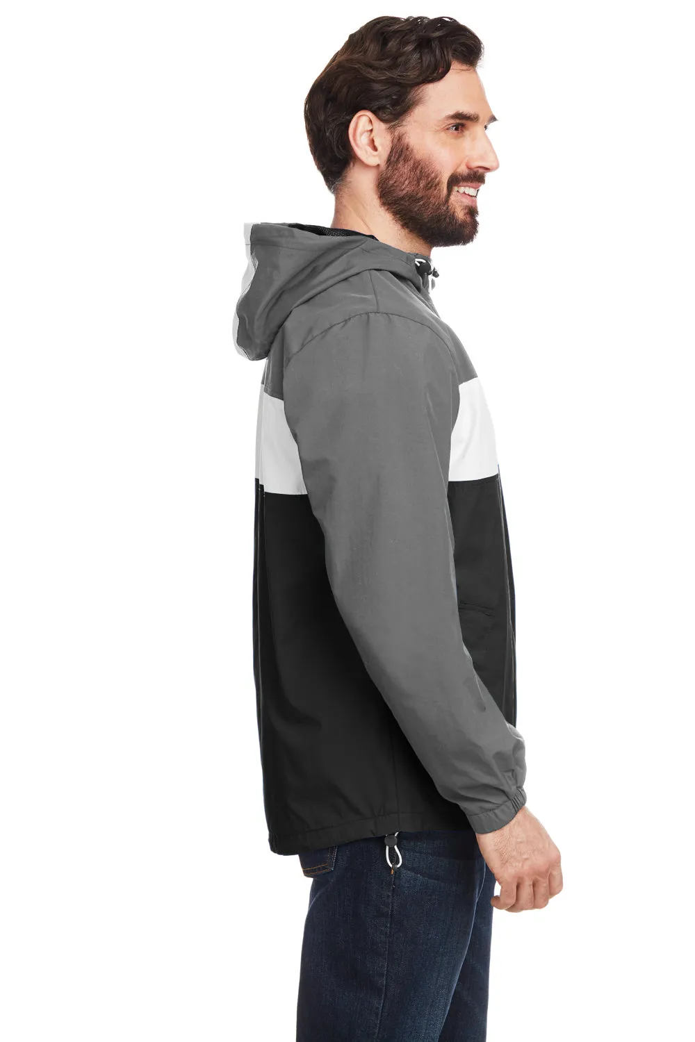 Nautica Mens Windward Wind & Water Resistant 1/4 Zip Hooded Jacket - Graphite Grey/Black  BEST on sale Clothing Nautica