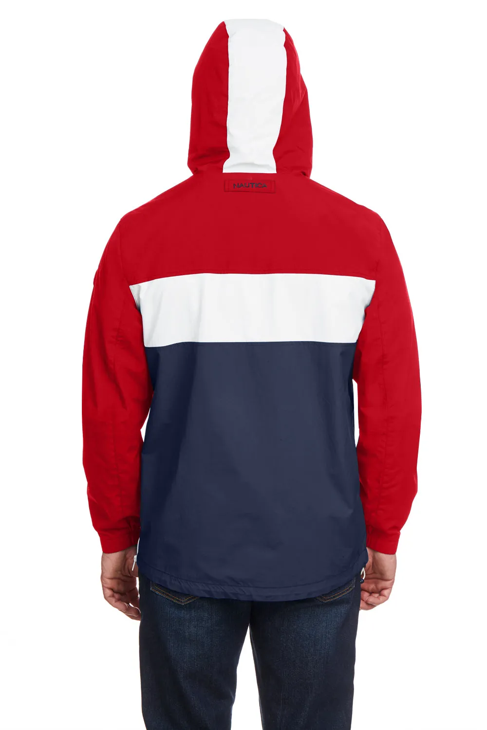 Nautica Mens Windward Wind & Water Resistant 1/4 Zip Hooded Jacket - Red/Navy Blue/White  BEST on sale Clothing Nautica
